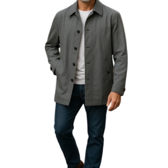 MANGO MAN Charcoal Grey Waterproof Trench Coat Button Front Zippered Pockets M - Picture 1 of 14